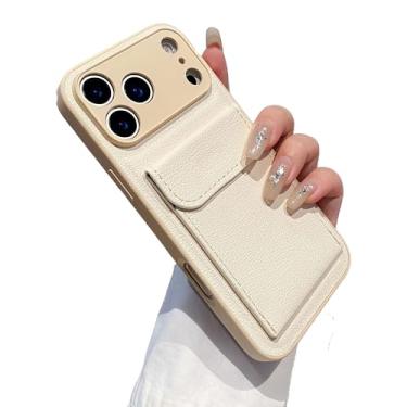 Imagem de Losin Capa de telefone compatível com iPhone 17 Pro Max, simples, elegante, porta-cartões, capa de telefone à prova de choque para mulheres e meninas, bege