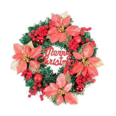 Imagem de IEUDNS Guirlanda de porta de Feliz Natal, folhas verdes, guirlanda de flores artificiais de poinsétia reutilizáveis ​​para casamento, para uso externo em, Vermelho 30cmx8cm