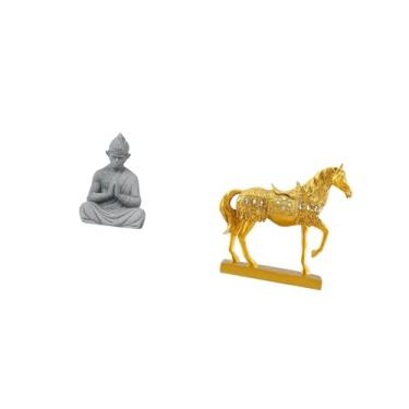 Imagem de Fenteer Estátua de Buda Cavalo Sun Wukong Escultura Animal Estatueta de Resina Miniatura Colecionável Decoração Gravada para Casa Hotel Pátio Quintal