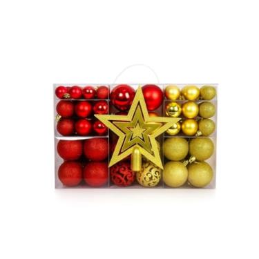 Imagem de Kit 60/100 Bolas de Natal Mista Lisas Glitter Decoração Enfeite Árvore de Natal com (Vermelho e Dourado - 100 Bolas)