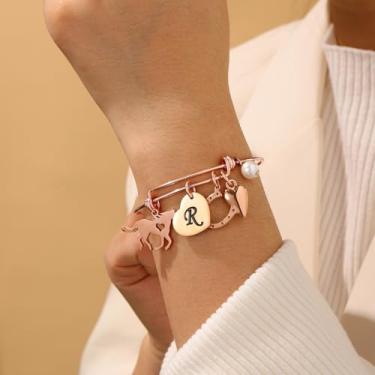 Imagem de Pulseira feminina banhada a ouro rosa - Elefante delicado, inicial A-Z, coração e âncora, hipoalergênico personalizado, não mancha, presentes de aniversário de Natal, joias modernas, 2, Aço inoxidável