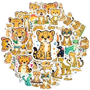 Imagem de 35 peças de adesivos de leopardo, selva, guepardo, brinquedo, animal, adesivos, desenho animado, pacote de adesivos para notebook, bagagem, celular, copo, mala, celular, bagagem, laptop, guitarra