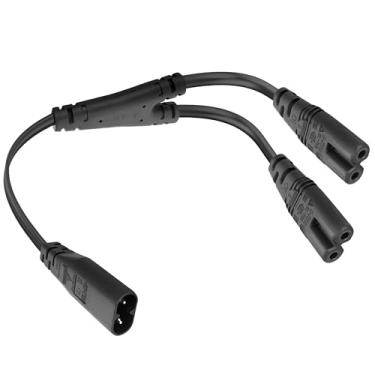 Imagem de Cabo divisor IEC 320 C8 para duplo C7 Y, IEC Figure C8 macho para fêmea C7 Y divisor 1 em 2 saídas CA adaptador para laptop de mesa, lâmpadas PS4, monitores LCD, alto-falantes-30 cm
