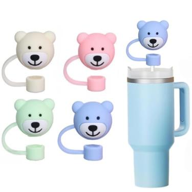 Imagem de Capa de palha de urso fofo para Stanley Cup, cobertura de palha de silicone para Stanley Cup 30 e 1,134 g com copos, acessórios de tampa de 10 mm para canudos Stanley (coloridos)