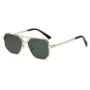 Imagem de Óculos de sol vintage de metal para dirigir, feminino, com proteção UV400, lentes degradê, masculino, verde-dourado, 143