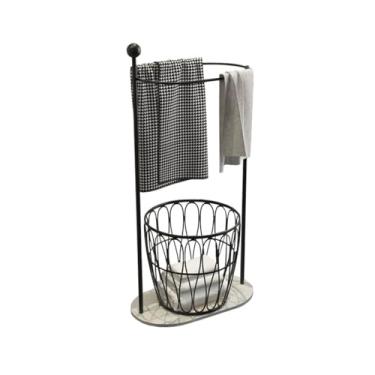 Imagem de porta-toalhas Luz de luxo redondo toalheiro piso-pé banho nordic ferro banheiro rack armazenamento roupas(Preto)