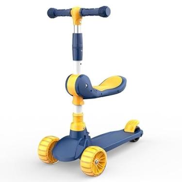 Imagem de Patinete Infantil scooter dobrável com Led 3 rodas 2 em 1 até 60Kg (Azul)