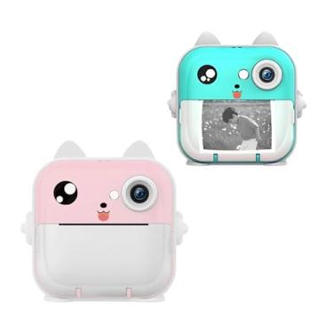 Imagem de Câmera Digital Infantil com Impressora Térmica, 12MP, Tela IPS 2.4 Polegadas, Design Gatinho, Zoom 5x, Jogos e App (Verde Água)