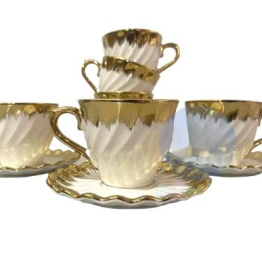Imagem de Conjunto de Seis Requintadas XíCaras de Café em Porcelana Branca para Uso DiáRio, com Pires, Capacidade para 100 Ml.(X110 (160mL))