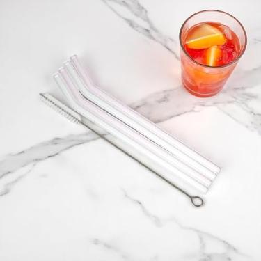 Imagem de Generic 1 conjunto de canudos, 4 canudos reutilizáveis com escova de limpeza, lavável à mão, vidro borossilicato alto rosa transparente 20 x 0,8 cm