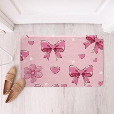 Imagem de jejeloiu Tapetes de banheiro com laço rosa tapetes de banho de microfibra borboleta laço acessórios de banheiro tapetes rosa antiderrapante 51 x 81 cm macio