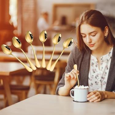 Imagem de Colheres de café expresso Demitasse, mini colher de café, colheres pequenas de aço inoxidável para sobremesa, chá, conjunto de 6