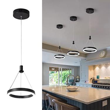 Imagem de Viruhaka Luz pendente LED regulável ilha cozinha 15W moderno sala de jantar lustre preto 1 anel iluminação pendente quarto cabeceira 149.9 cm cabo ajustável, 6000 K luz do dia..