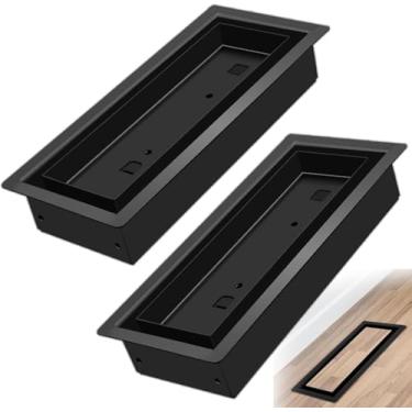 Imagem de Pacote com 2 caixas de registro de piso ajustáveis 10 x 30 cm, preto fosco, capas de ventilação de metal resistente, registro de ar decorativo com bandeja para piso e parede - Design moderno de baixo