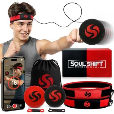 Imagem de Soul Shift Bola de reflexo de boxe – Treinador de coordenação olho-mão premium para boxe, MMA e fitness – 2 faixas ajustáveis + bola Pro Reflex – Melhora a velocidade de reação e o foco em casa ou na