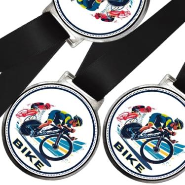 Imagem de Kit 10 Medalhas Para Ciclismo Torneio de Bike De Campeão Corrida 50mm Com Fita Preta