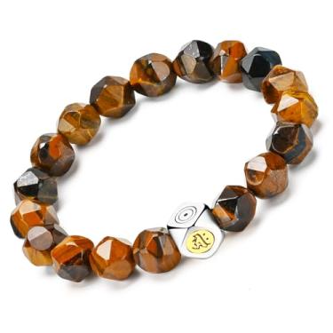 Imagem de Apocalyptic-K Pulseira elástica de pedra facetada natural para homens e mulheres, formato de diamante moderno, liga de zinco, 8/10 mm, 8mm To 10mm, Zinco Pedra Zinco Pedra Obsidiana, Ametista