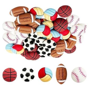 Imagem de Tnyvm 50 peças de pingentes de bola esportiva de resina, basquete, futebol, vôlei, rúgbi, enfeites de beisebol para artesanato DIY, scrapbooking, capa de telefone, decoração de caixa de joias