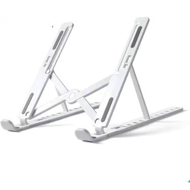 Imagem de Suporte ajustável para laptop de mesa, dobrável, portátil, com ajuste livre de ângulo de dez graus, ABS + acessórios de silicone para laptop, tablets, branco