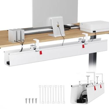 Imagem de KEEGH Bandeja extra grande de gerenciamento de cabos sob a mesa de 122 cm – Gerenciamento de cabos sob a mesa – Suporte de braçadeira/parafuso – Suporte de até 32 kg – Gerenciamento de fios de tecido
