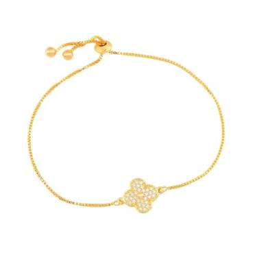 Imagem de Drusi Semi Joias, Pulseira Trevo Cravejado Com Zirconias Folheado A Ouro 18k