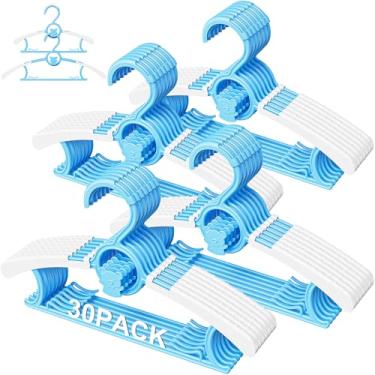Imagem de Eunhdet Pacote com 30 cabides infantis para armário de berçário, cabides ajustáveis antiderrapantes para bebês com fivela à prova de vento, cabides de plástico para bebês de 28 a 35 cm, para meninos