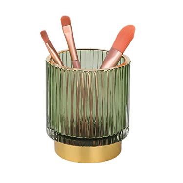 Imagem de Fvstar Organizador de pincéis de maquiagem vintage, suporte de pincéis de vidro para cômoda, suporte de pincel cosmético, delineadores de cristal de mesa, suporte de copo de armazenamento de lápis de