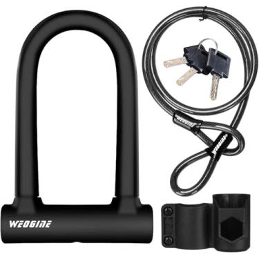 Imagem de Cadeado em U para bicicleta com cabo de segurança de 1,5 m, manilha de 17 mm, trava de bicicleta com 3 chaves e suporte de montagem, travas em U de bicicleta perfeitas para estrada, montanha e