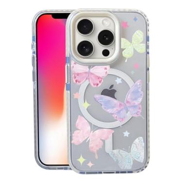 Imagem de Capa borboleta colorida para iPhone 13 Pro Max, compatível com MagSafe, capa fosca macia e fina à prova de choque, antiimpressões digitais, antiamarelamento, antiarranhões, capa de telefone magnética