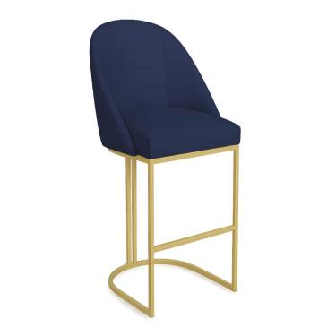 Imagem de Banqueta Alta Bela Suede Base Metálica Industrial Dourado - Pallazio Cor Azul Marinho