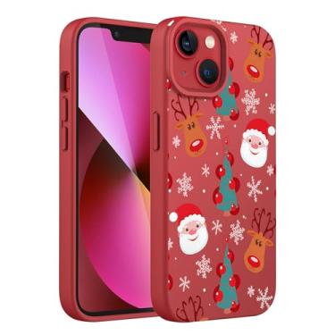 Imagem de YCJACE Capa de telefone de Natal para iPhone 17, design de Papai Noel vermelho fosco silicone líquido macio antiderrapante à prova de choque capa protetora de Natal para meninas e meninos 6,1