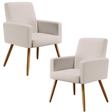 Imagem de Kit 02 Poltronas Estar E Recepção Pés Palito Linho Cru