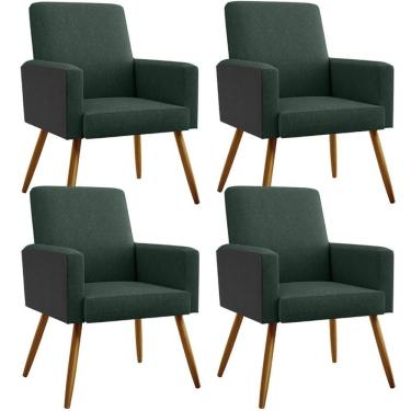 Imagem de Kit 04 Poltronas Pés Palito Verde Musgo Couríssimo Preto