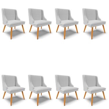 Imagem de Kit 8 Cadeiras Estofadas Para Sala De Jantar Pés Palito Lia Linho Cinza - Ibiza