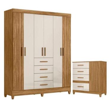 Imagem de Guarda Roupa Solteiro Aruba E Cômoda Vênus Com Pés Freijó Off White - 