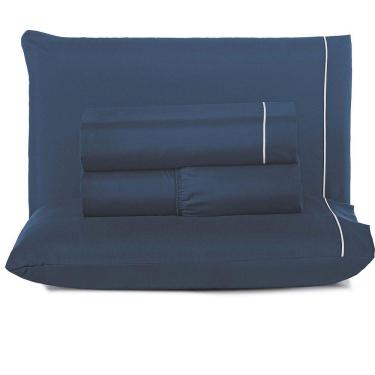 Imagem de Jogo De Lençol Lidian Liso Queen 4 Peças Hiperpercal Peletizado 180 Fios - Azul Marinho