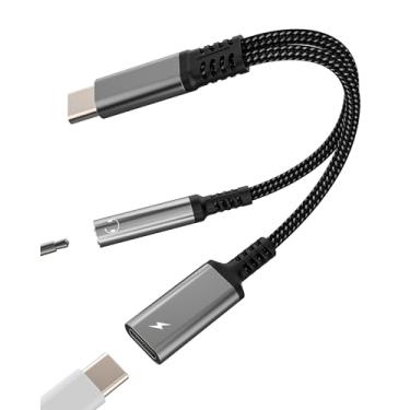 Imagem de Adaptador USB C para auxiliar tipo conector de fone de ouvido de 3,5 mm (2 em 1) para iPhone 17 16 15 Pro Max DAC divisor de carregador de áudio para Apple para iPad, compatível com Samsung S24 Ultra