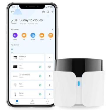 Imagem de BroadLink Controle remoto infravermelho inteligente RM5plus, hub de controle universal multifuncional com Wi-Fi e IR, controle de voz via Alexa e Google Home para TV/AC, controle remoto