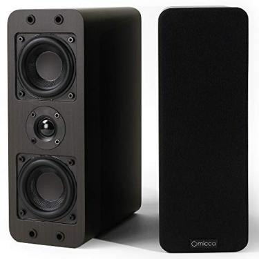 Imagem de Micca Caixa de som OoO fina e passiva com woofers de 7,5 cm e tweeter de seda, design fino com menos de 10 cm de largura, para som estéreo de mesa ou home theater, montável na parede, par, nogueira