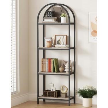 Imagem de Yusong Estante arqueada de 4 andares, prateleiras de livros abertas industriais de 181 cm de altura para sala de estar, prateleira independente moderna de armazenamento, estrutura de metal, escritório
