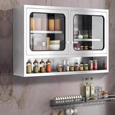 Imagem de ZZV Armário de parede de cozinha, armário de parede de aço inoxidável com prateleiras ajustáveis, armário de armazenamento de parede industrial para garagem, armazém, cozinha comercial, 21 cm C x 80