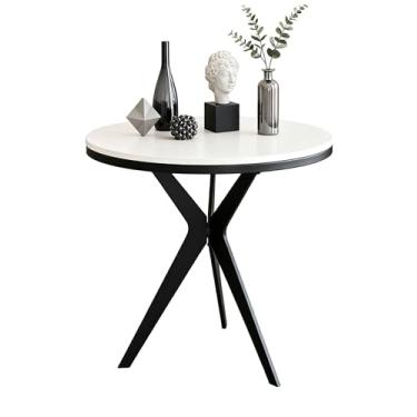 Imagem de Mesa lateral redonda de 45 cm com tampo de mármore e base de ferro - design moderno para sala de estar, quarto e escritório