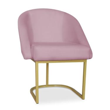 Imagem de Poltrona Decorativa Lua Veludo Base Metal Dourada - Design Moderno e Conforto para Sala, Quarto - JRC Móveis (Base Metal, Rosê)