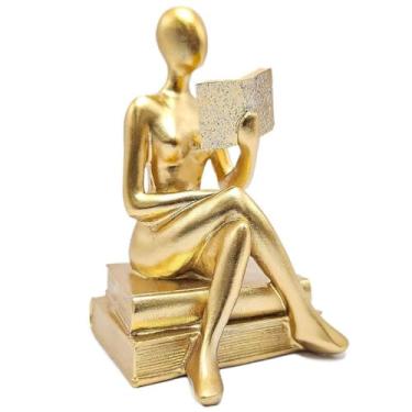 Imagem de EstáTua Figura Pensador Decoração Sala Objetos Estudando Enfeite Estatueta Reflexão Mesa EscritóRio Decoração Luxo(Mão Colo Dourado)