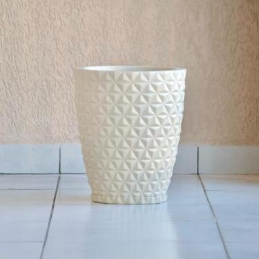 Imagem de Vaso Para Plantas Grande Coluna Cone Diamante 42x34 com Prato em Polietileno Jardim Sala (Bege)