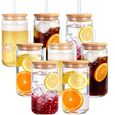 Imagem de Ankeli&Lt Pacote com 8 xícaras de café de plástico reutilizáveis com tampas e canudos, conjunto de copos de acrílico transparente de 473 ml, para vitaminas, cerveja, café, bebidas quentes ou frias