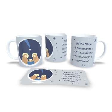 Imagem de Caneca Natalina Família Feliz, Porcelana Branca com Design Preto e Dourado, Decoração de Natal com Mensagem em Português (2577)