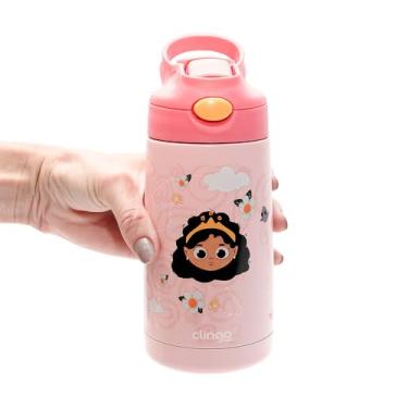 Imagem de Garrafa Térmica Princesa Infantil com Isolamento a Vácuo, 350ml, Canudo de Silicone, 9,5 x 18,5 x 7,5 cm, para Bebidas Quentes e Frias
