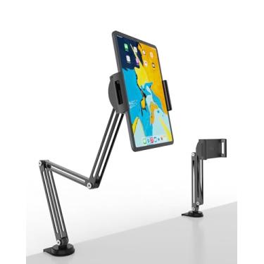 Imagem de QJYKIONE Suporte ajustável de 360° para tablet com braço, monitor dobrável de liga de alumínio e suporte de telefone para mesa, compatível com iPad 10-13, Samsung Tabs, telas portáteis de 15,6