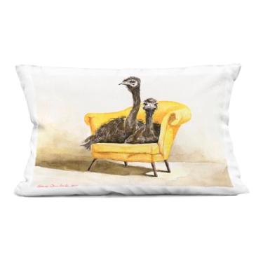 Imagem de Stupell Industries Almofada decorativa impressa com avestruzes em cadeira amarela, design por George Dyachenko